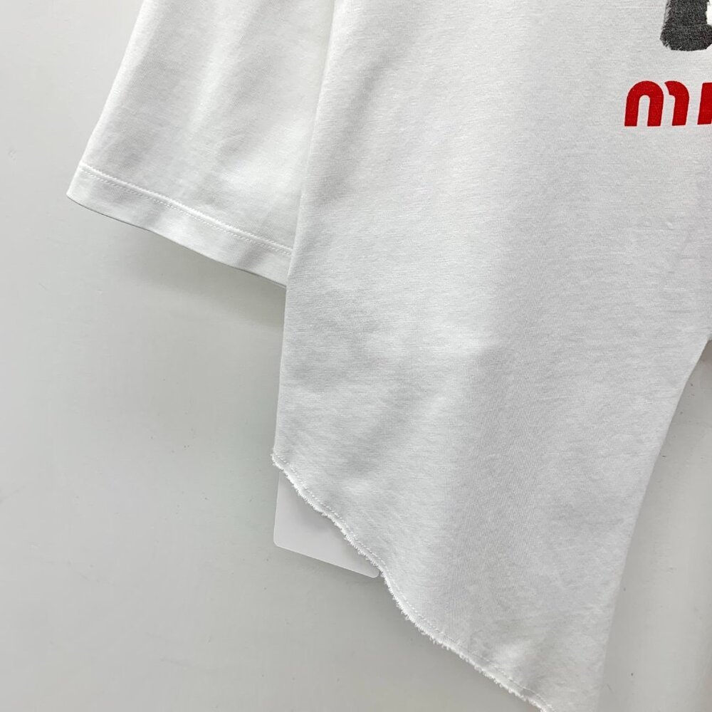 GW0522 Miu Miu White cat letter printed cotton round neck short-sleeved T-shirt - Picture 4 of 9